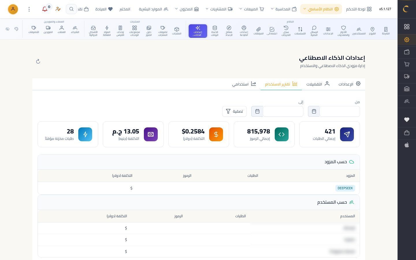 إعدادات الذكاء الاصطناعي — الخطوة 8: تقارير الاستخدام