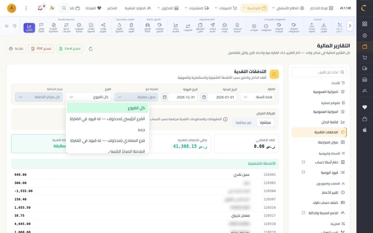 قائمة التدفقات النقدية — الخطوة 3: الفرع