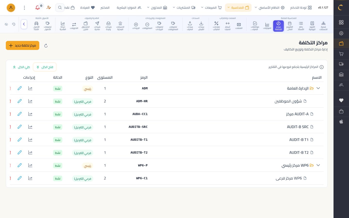 مراكز التكلفة — الخطوة 5: الشجرة