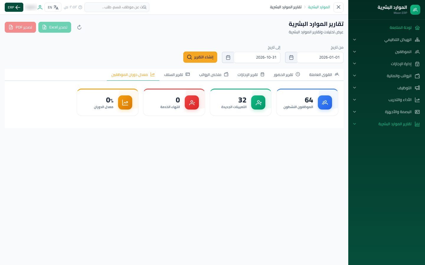 تقارير الموارد البشرية — الخطوة 8: دوران الموظفين