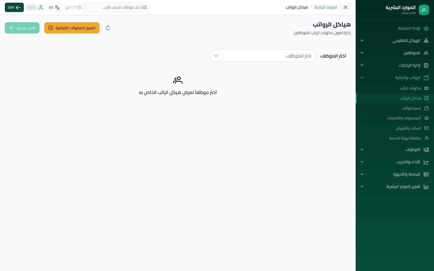 هياكل الرواتب — شاشة Moon ERP