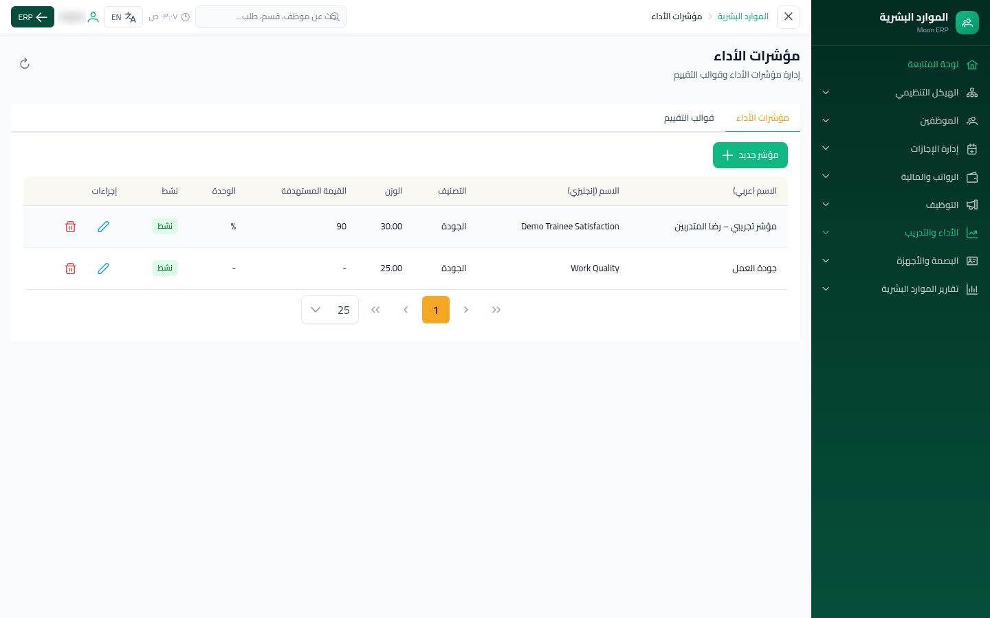 مؤشرات الأداء — الخطوة 7: المؤشر في القائمة