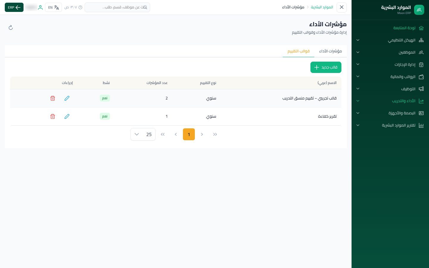 مؤشرات الأداء — الخطوة 10: حفظ القالب