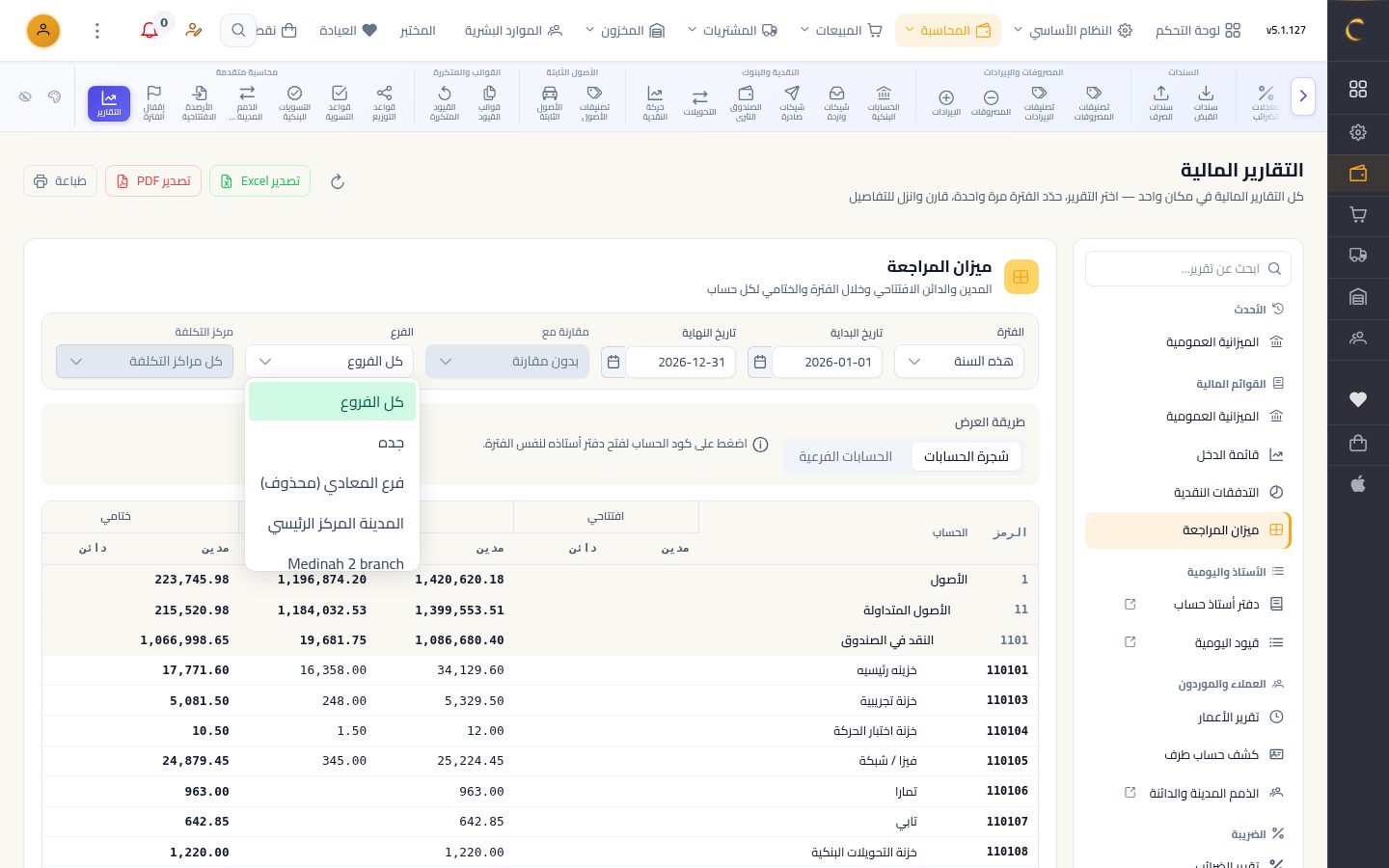 ميزان المراجعة — الخطوة 3: الفرع