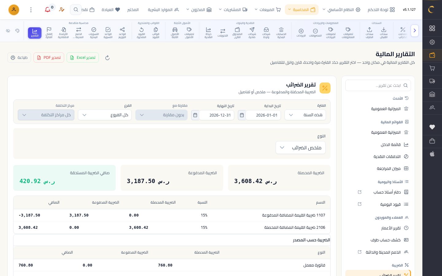 تقرير الضرائب وتسوية الضريبة — الخطوة 2: الفترة
